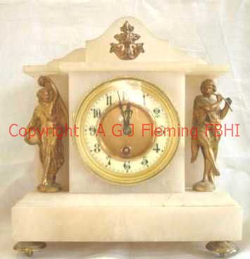 Front view of Alabaster clock with statues