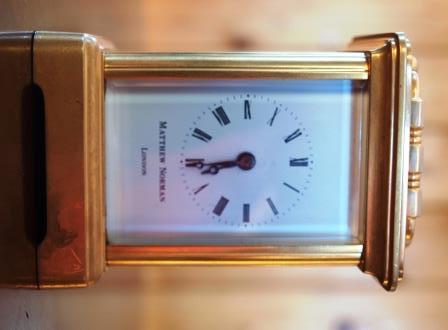 Front view of Matthew Norman miniature carriage clock